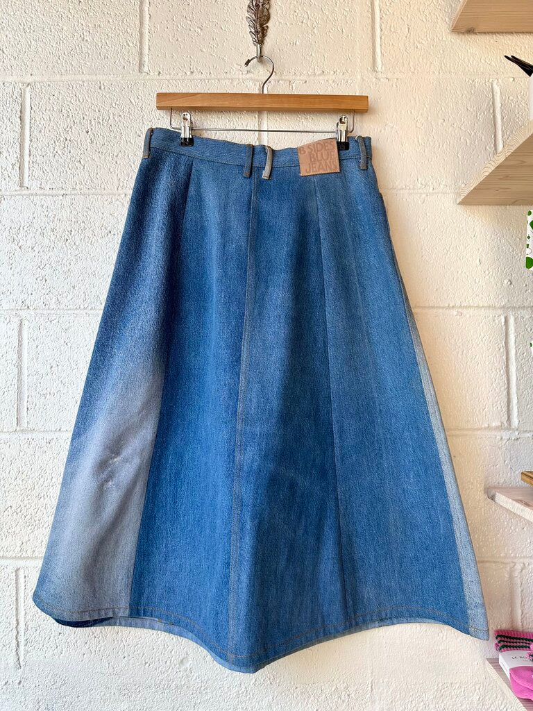 B Sides Patchwork Denim Midi Skirt