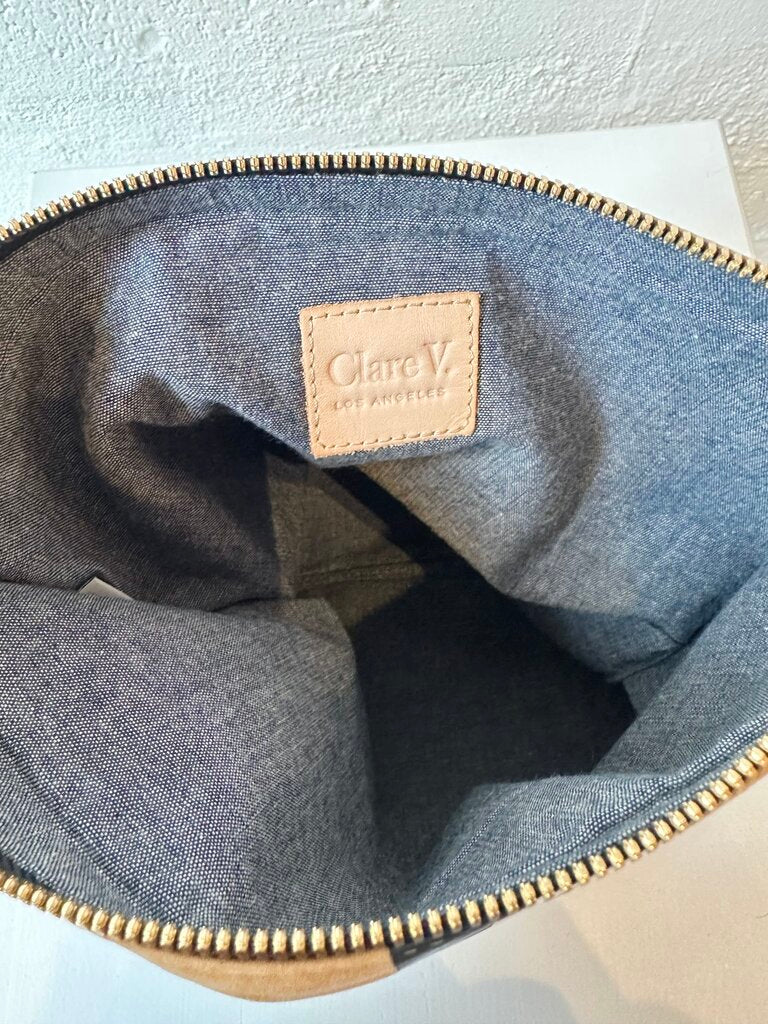 Clare V. striped leather foldover clutch