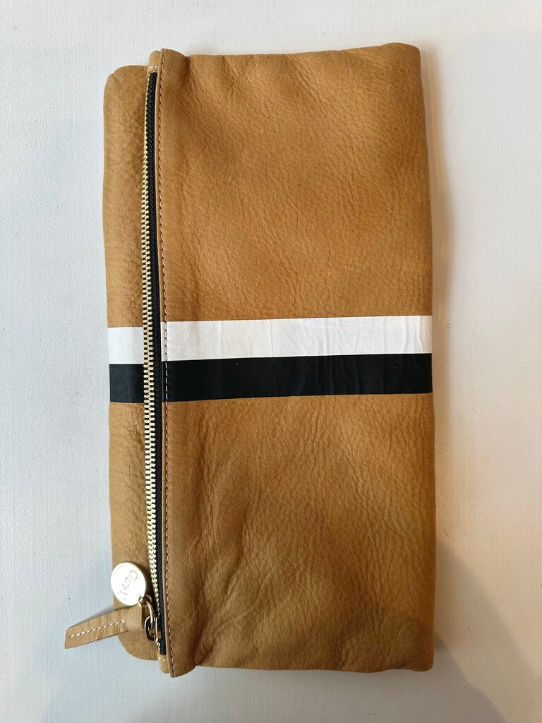 Clare V. striped leather foldover clutch