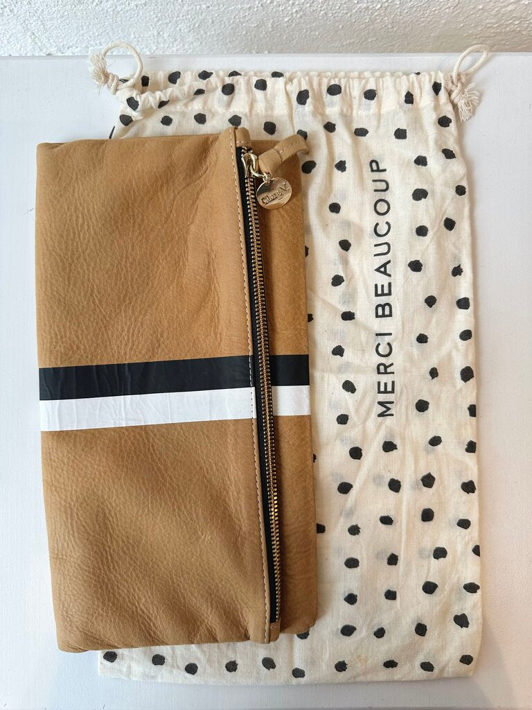 Clare V. striped leather foldover clutch