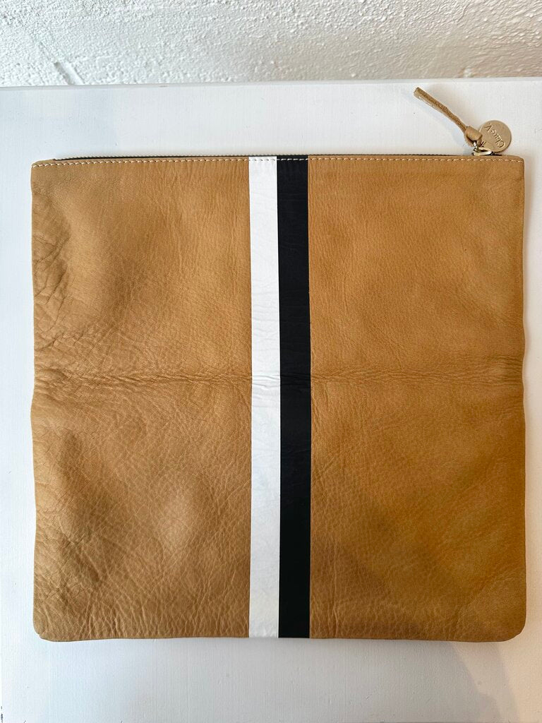 Clare V. striped leather foldover clutch