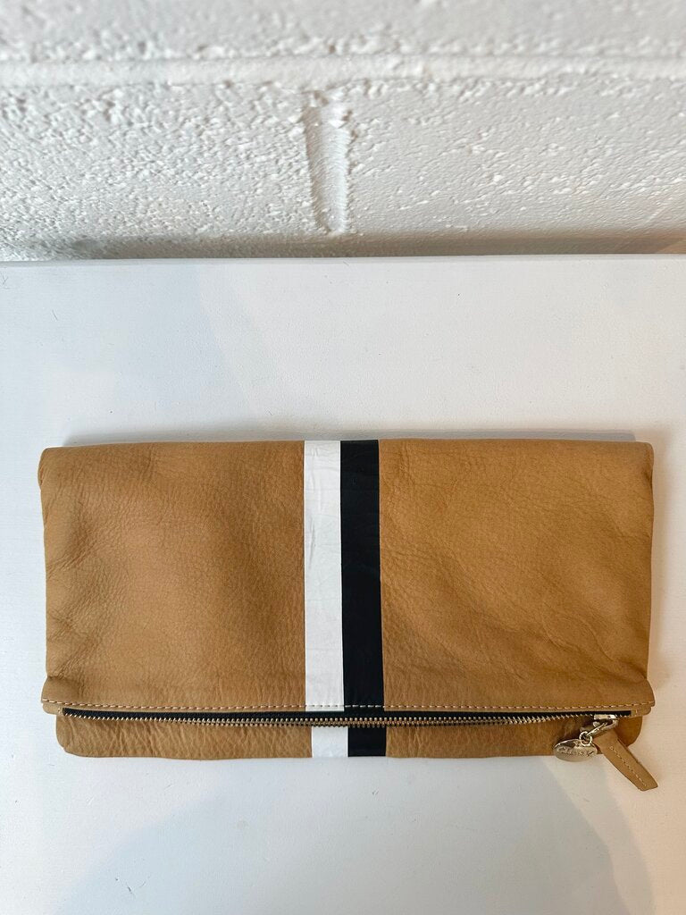 Clare V. striped leather foldover clutch