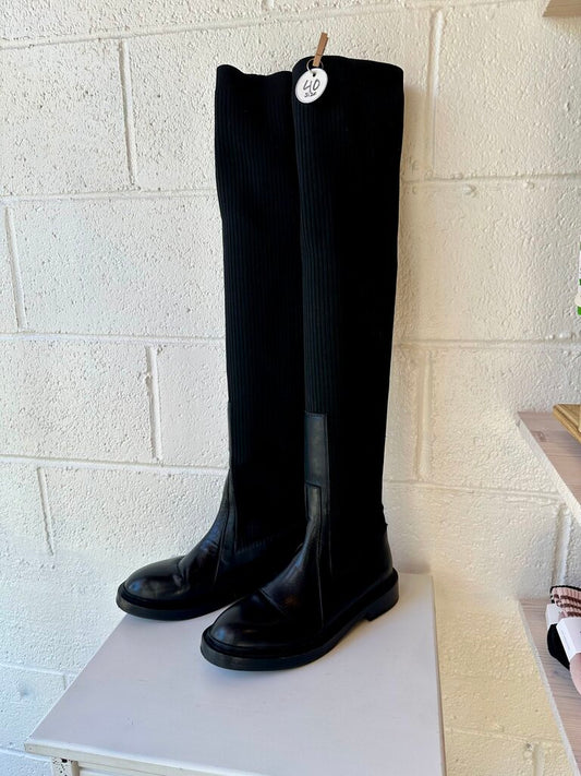 Jil Sander Leather / Jersey Knee High Sock Boots