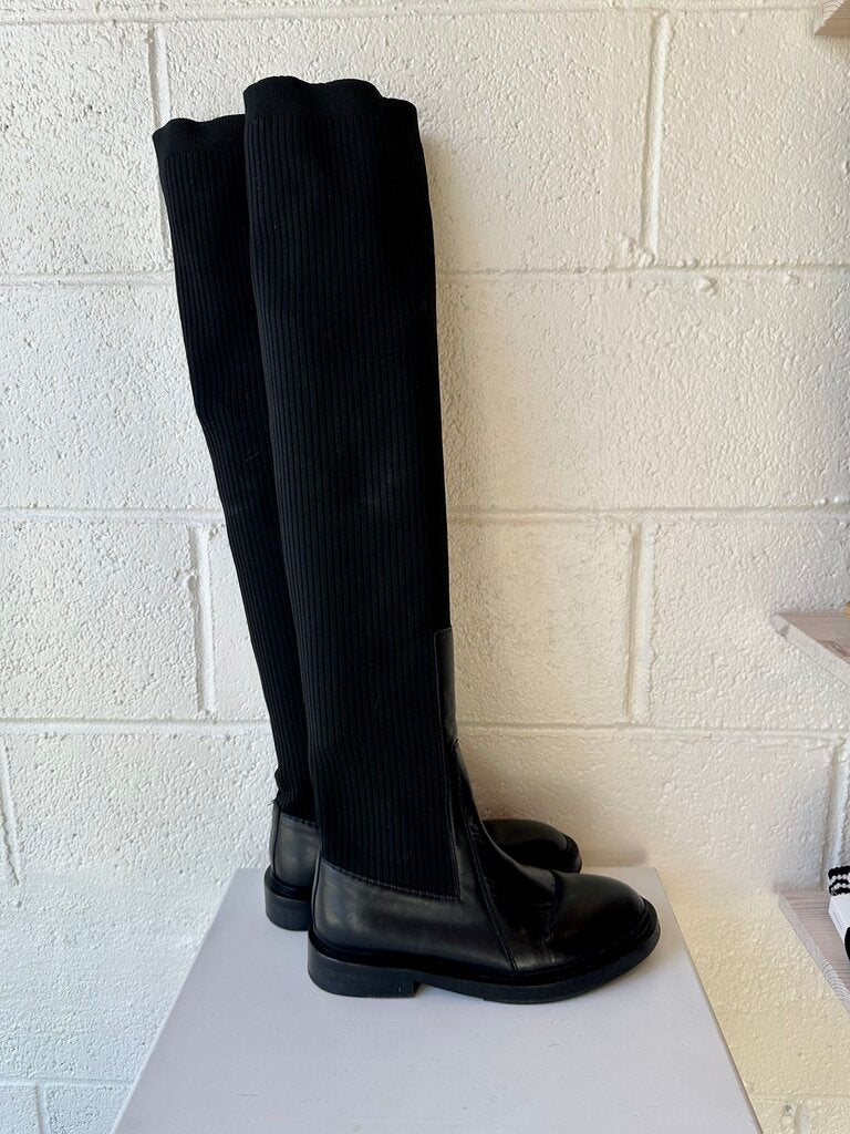 Jil Sander Leather / Jersey Knee High Sock Boots