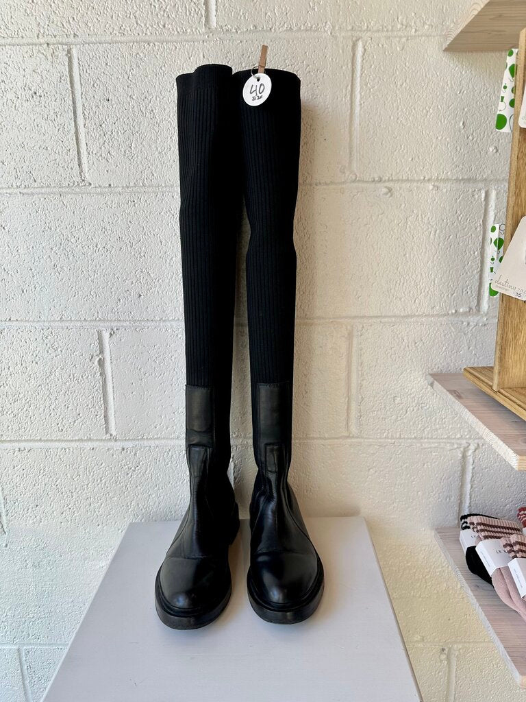 Jil Sander Leather / Jersey Knee High Sock Boots