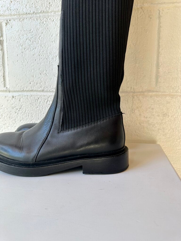 Jil Sander Leather / Jersey Knee High Sock Boots