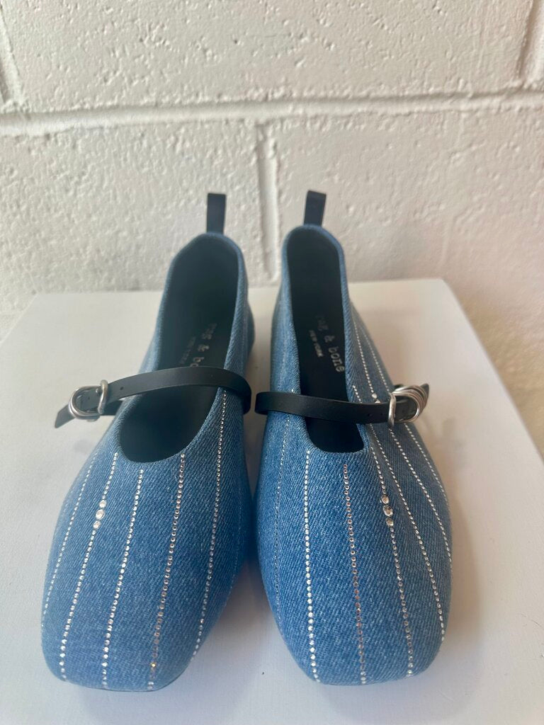 Rag & Bone NEW 'Spire' Striped Denim Mary Jane Flats