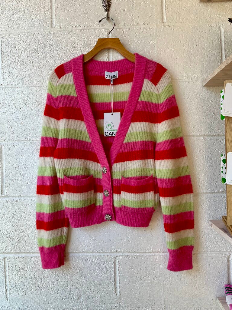 GANNI NEW Alpaca / Wool Striped Cardigan