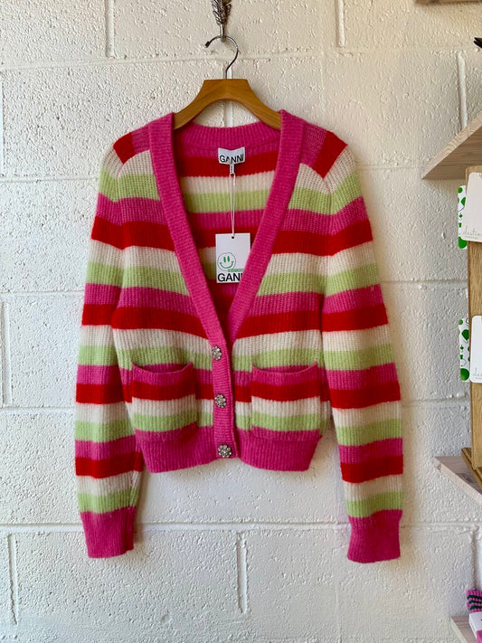 GANNI NEW Alpaca / Wool Striped Cardigan