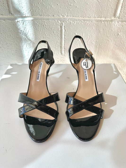 Manolo Blahnik 'Callasli' Patent Leather Heeled Sandals