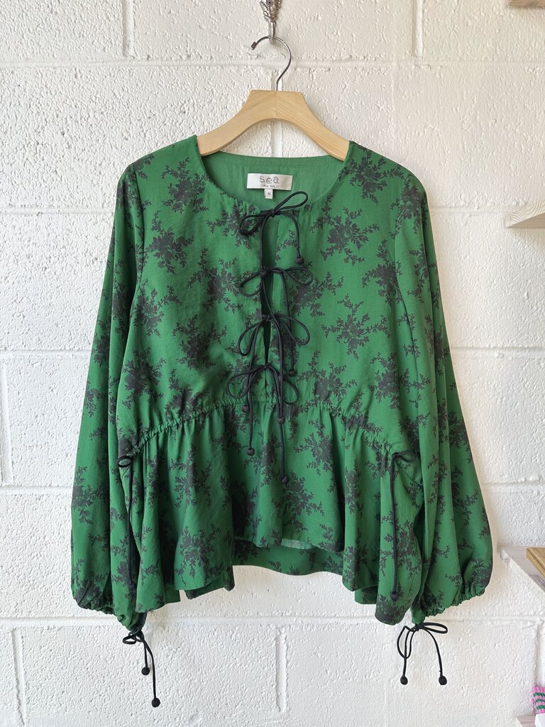 Sea NY 'Joan' Floral Puff Sleeve Tie Front Top