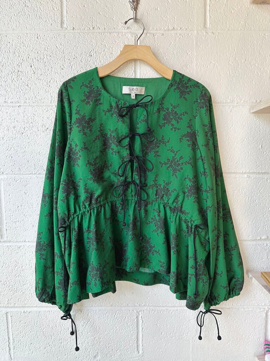 Sea NY 'Joan' Floral Puff Sleeve Tie Front Top