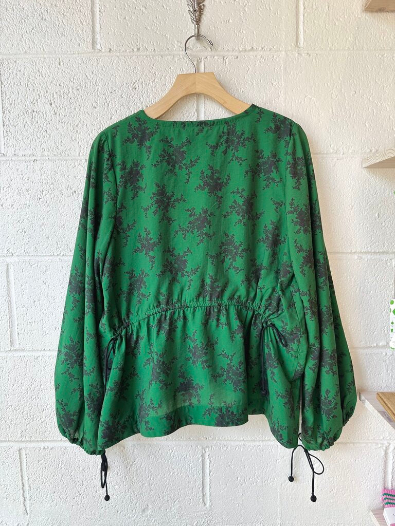 Sea NY 'Joan' Floral Puff Sleeve Tie Front Top