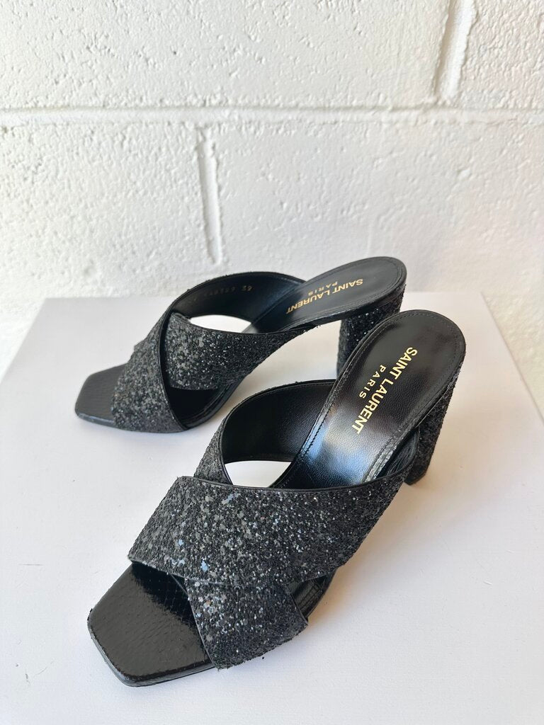 Saint Laurent 'LouLou' Glitter Mules (AS IS)