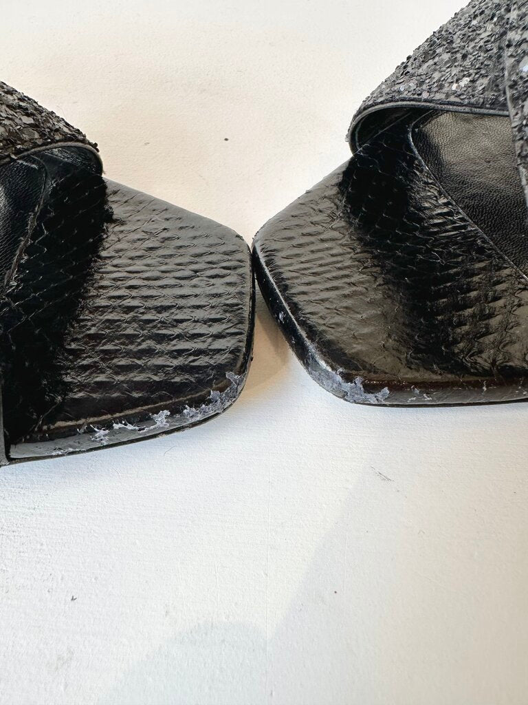 Saint Laurent 'LouLou' Glitter Mules (AS IS)