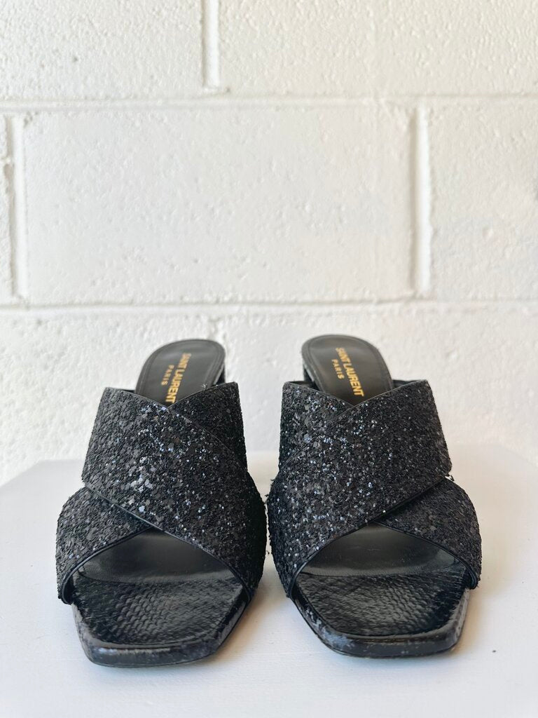 Saint Laurent 'LouLou' Glitter Mules (AS IS)