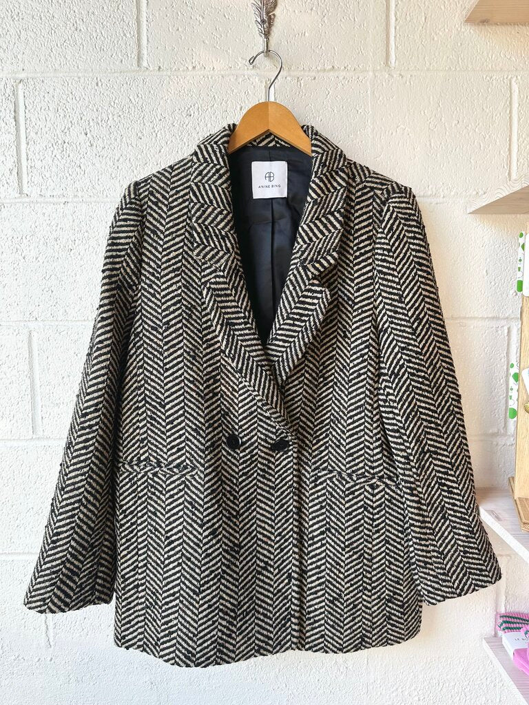 Anine Bing 'Diana' Wool Blend Herringbone Tweed Blazer Coat